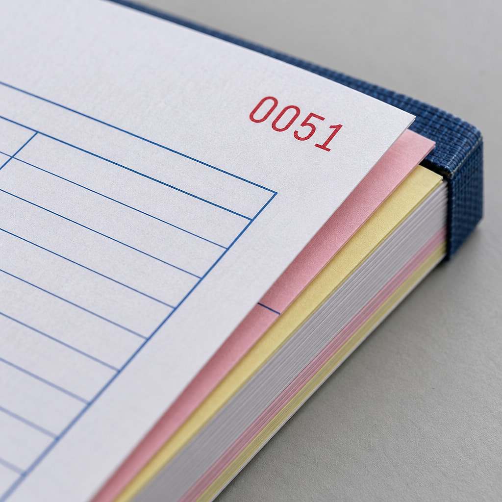 Bill Books & Invoices, close-up of print and paper