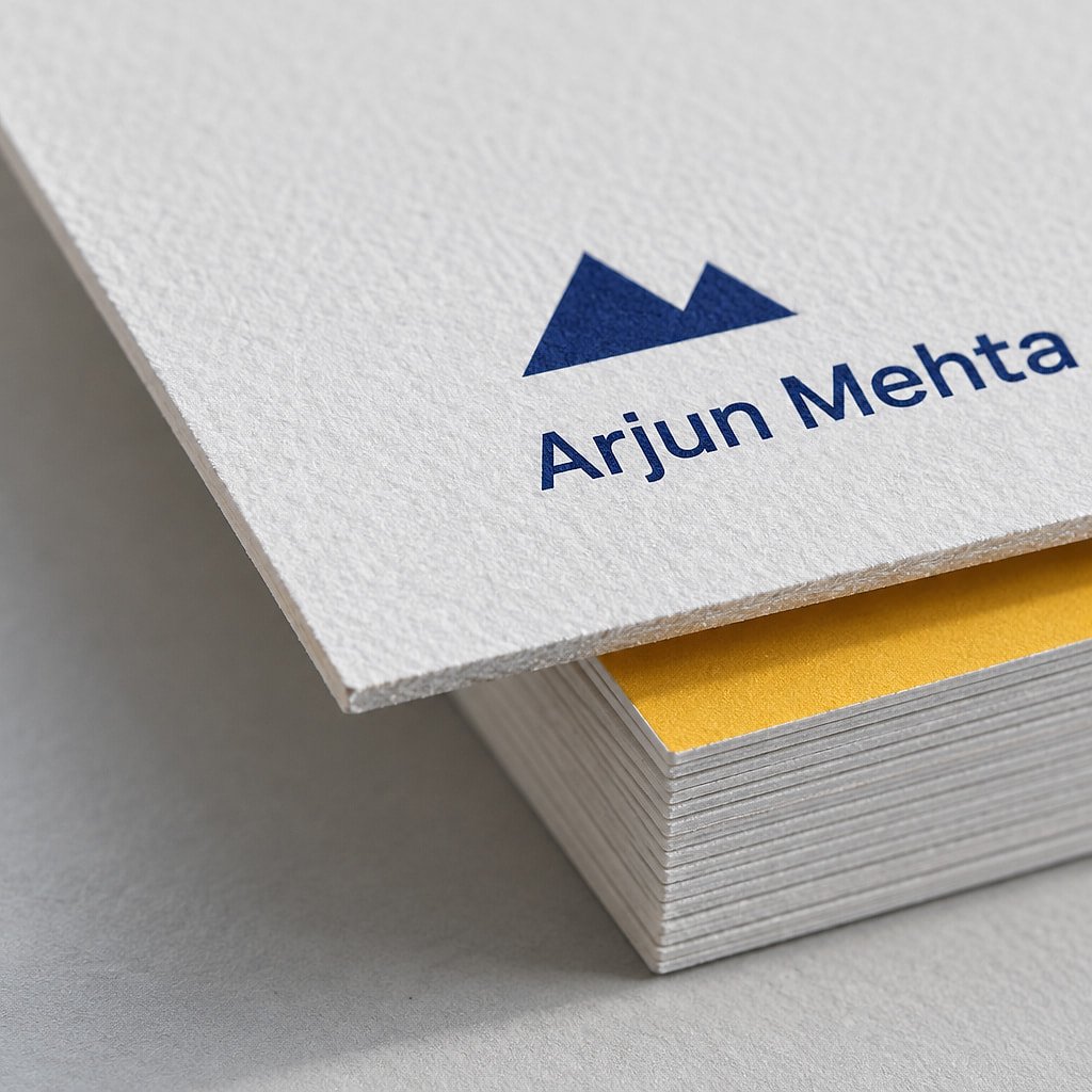 Close-up of a visiting card edge showing the paper texture and crisp print